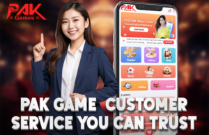 A picture of a happy woman and a cellphone showing the Pak Game Customer Care Number